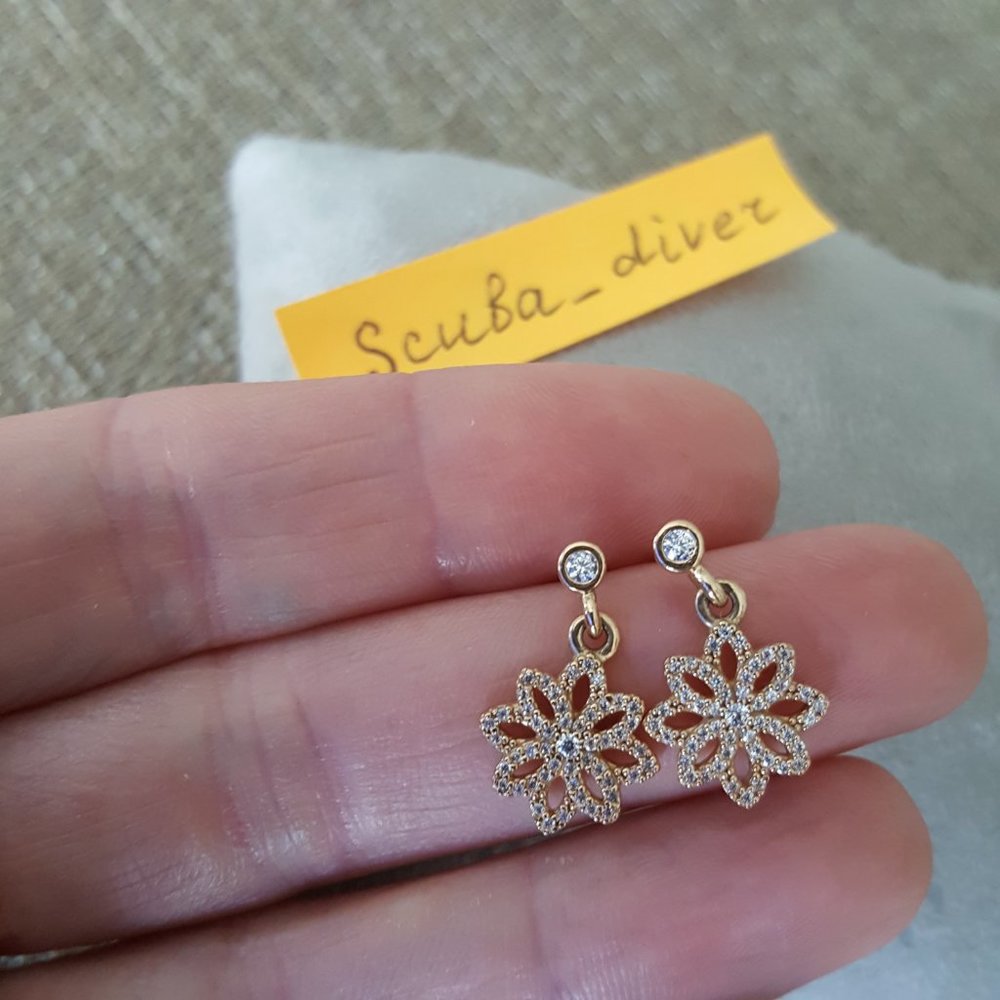 PANDORA 14K Solid Gold ALE 585 Lace Botanique Dangle Earrings Retired RARE - Picture 13 of 13